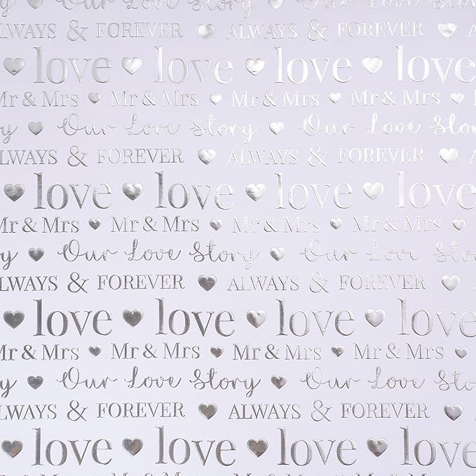 RUSPEPA Wedding Wrapping Paper, Mini Roll, Silvery Gold Foil LOVE Design, Perfect for Wedding, Bridal Shower, Anniversary, Engagement, 17 Inches x 16.5 Feet