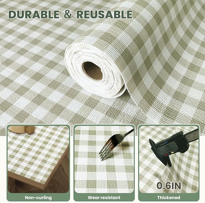 Drawer Liner and Shelf Liner for Kitchen Cabinet Liner Non-Adhesive Non-Slip Shelf Paper, Thick Strong Grip Waterproof Easy to Clean for Shelves, Cupboard, Desks, Green Plaid Pattern, 12 in x 40 FT