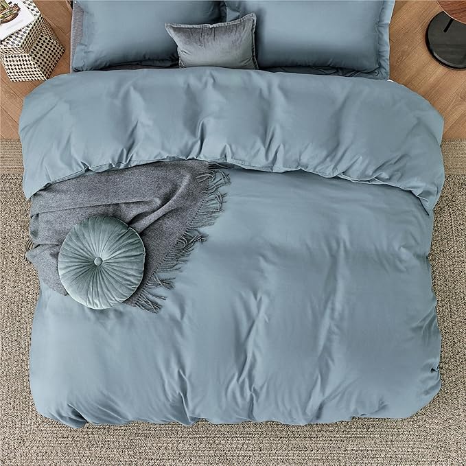 Bedsure Duvet Cover Queen Size - Soft Double Brushed Bedding Set for Kids & Adults, Zipper Closure, 3 Pieces, Includes 1 Duvet Cover (90"x90") & 2 Pillow Shams, NO Comforter, Mineral Blue