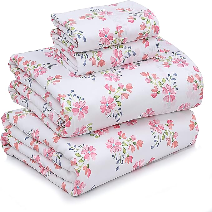 RUVANTI 100% Cotton King Size Sheets Set, 4 Pieces, Soft & Breathable Percale Weave Bedding, Deep Pocket 16", Hotel Standard, Crisp Cool Feel, Durable, Perfect Floral Bed Sheet, Bloomex