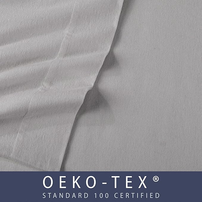 Market & Place 100% Turkish Cotton Flannel Sheet Set | 4 Piece Deep Pocket Solid Cozy Winter Bed Sheets | Double Brushed for Extra Softness & Comfort | Chalet Collection (Queen, Dark Grey)