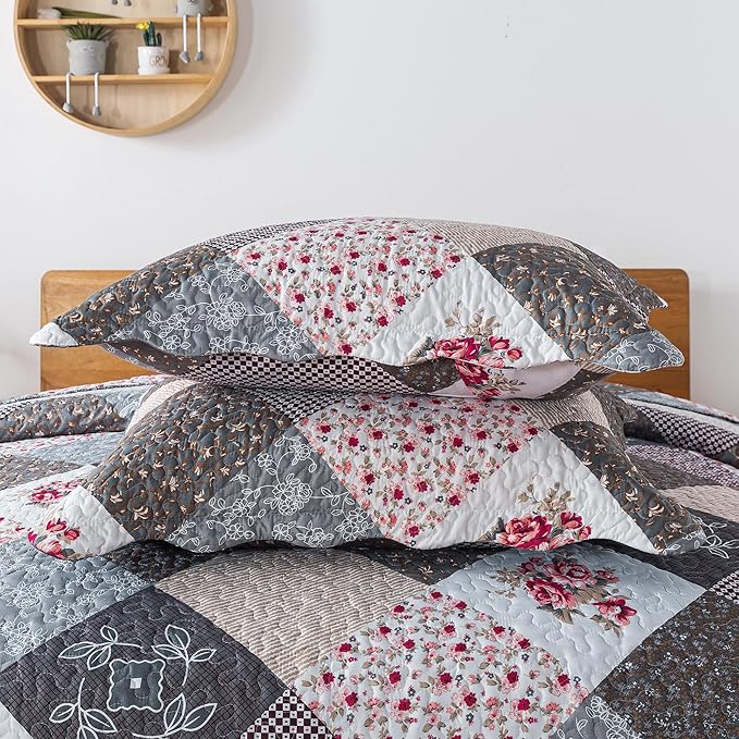 HoneiLife King Quilt Bedding Set - 3 Pieces Microfiber Quilt Sets Lightweight Bedspreads Reversible Coverlets Retro Bed Cover Quilt King Size All Season Quilts-Grey