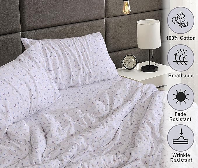 RUVANTI Flannel Sheets California King Size - 100% Cotton Brushed Cal King Bed Sheets Set - Deep Pockets 14 Inches - All Seasons Breathable & Extra Soft - Warm & Cozy, 4 Piece, Navlight