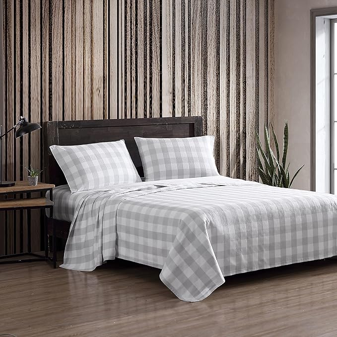 Eddie Bauer - King Sheets, Cotton Flannel Bedding Set, Brushed For Extra Softness, Cozy Home Decor (Lakehouse Plaid, King)