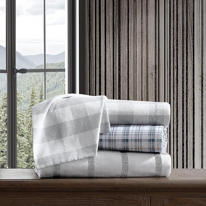 Eddie Bauer - Queen Sheets, Cotton Flannel Bedding Set, Brushed For Extra Softness, Cozy Home Decor (Lakehouse Plaid, Queen)