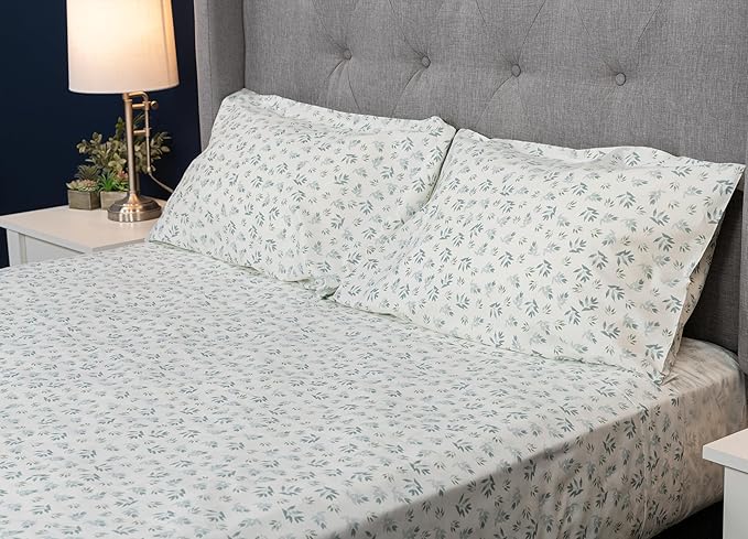 MyPillow Giza Dreams Bed Sheets, 100% Certified Giza Egyptian Cotton, Deep Pocket, Sateen Weave [Twin XL, Blue Green Floral]
