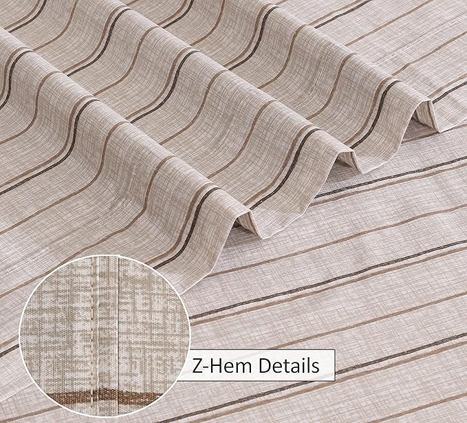 RUVANTI 100% Cotton Twin Sheets Set, 3 Pieces, Soft & Breathable Percale Weave Bedding, Deep Pocket 16", Hotel Standard, Crisp Cool Feel, Durable, Perfect Striped Bed Sheet, Brown Stripes