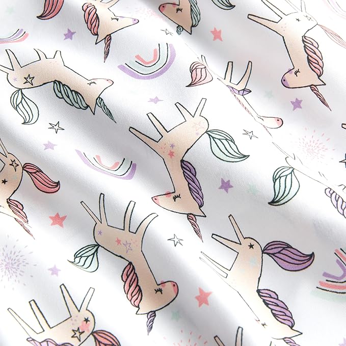 Amazon Basics Microfiber Kids' Sheet Set with Pillowcase, 3 Piece, Twin, Unicorn and Rainbow