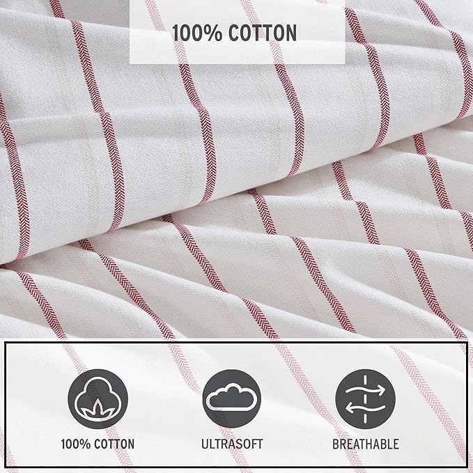 Eddie Bauer - Queen Bed Sheets, Cotton Flannel Bedding Set with Matching Pillowcases, Brushed for Extra Softness, Deep Pocket, Oeko-Tex Certified (Cooper Falls Red)