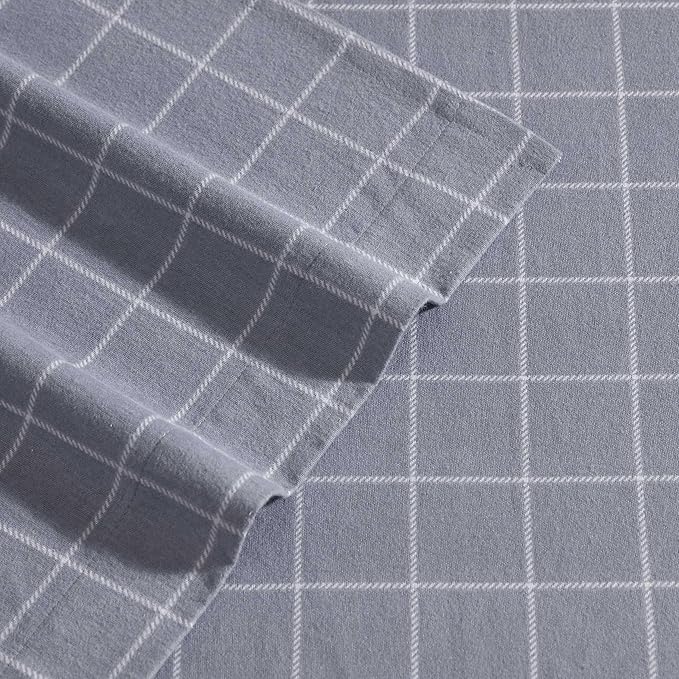 Eddie Bauer - Twin Bed Sheets, Cotton Flannel Bedding Set with Matching Pillowcase, Brushed for Extra Softness, Deep Pocket, Oeko-Tex Certified (Great Plains Plaid Grey)