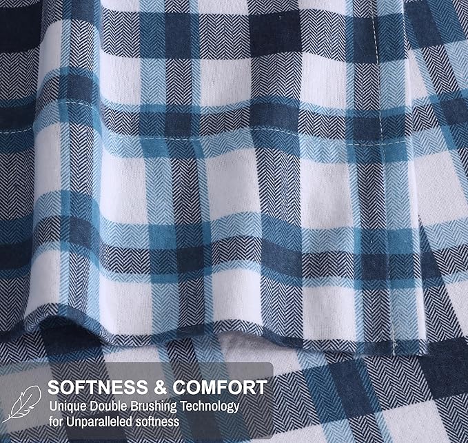 RUVANTI Flannel Sheets Full Size - 100% Cotton Double Brushed Bed Sheets Set, Deep Pockets 16 Inches, All Seasons Breathable & Extra Soft Full Sheets, Warm & Cozy, 4 Piece, Gingham Addition