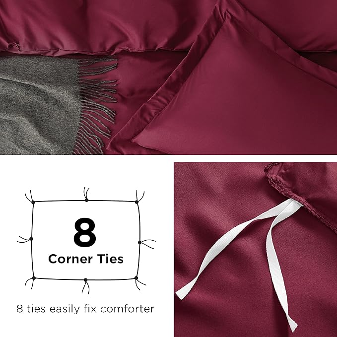 Bedsure Duvet Cover Queen Size - Soft Double Brushed Bedding Set for Kids & Adults, Zipper Closure, 3 Pieces, Includes 1 Duvet Cover (90"x90") & 2 Pillow Shams, NO Comforter, Burgundy