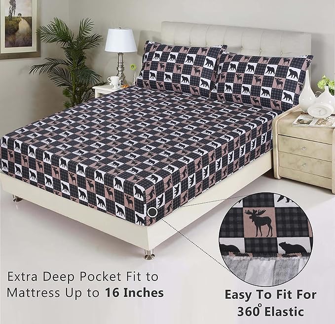 RUVANTI Flannel Sheets Full Size - 100% Cotton Double Brushed Bed Sheets Set, Deep Pockets 16 Inches, All Seasons Breathable & Extra Soft Full Sheets, Warm & Cozy, 4 Piece, Wilderness Plaid