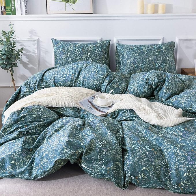 LifeTB Vintage Floral Duvet Cover Small Blue Flower Duvet Cover Twin XL Garden Style Floral Comforter Cover Cotton Floral Botanical Duvet Cover Chic Aesthetic Bedding Duvet Cover with Zipper Closure