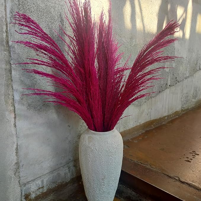 Pampas Grass Decor Tall,Long Pampas, Large Pompas Floral, Elegant Feather Flowers for Wedding Decorations, Living Room Decor (Natural Purple Red, 8pcs 31.5"(80cm))