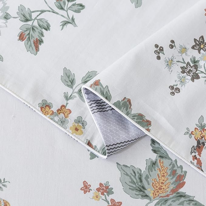 FADFAY Duvet Cover Set Twin XL Elegant Floral College Bedding Shabby Beige Bird Print Flower Quilt Cover Set 100% Cotton Soft Comforter Cover Set with Zipper Closure 3Pcs, Twin XL Size for Dorm Room