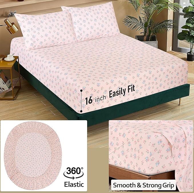RUVANTI 100% Cotton Twin XL Sheet Sets, 3 Pieces, Soft & Breathable Percale Weave Bedding, Deep Pocket 16", Hotel Standard, Crisp Cool Feel, Durable, Perfect Size Floral Sheets, Spring On