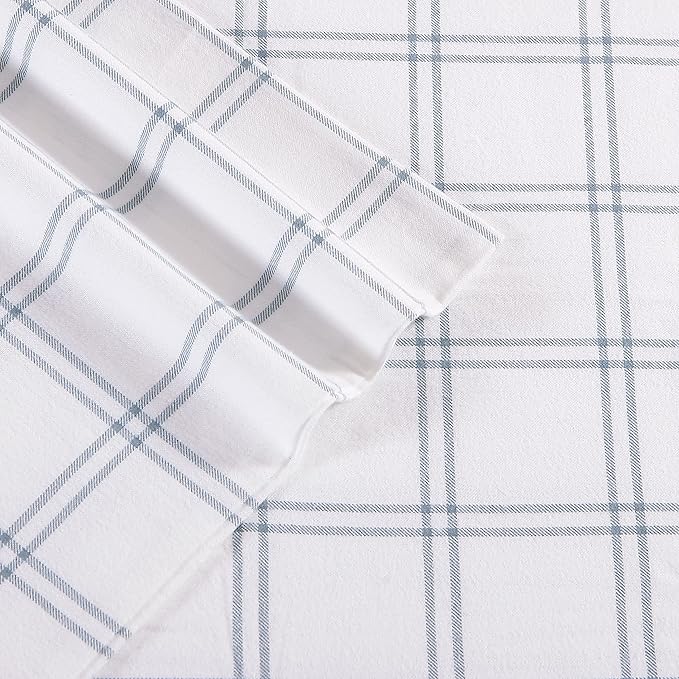Eddie Bauer - Flannel Sheets Queen Size, Anti-Pilling & Wrinkle Resistant Cotton, Touchably Soft for All-Season Comfort - Bed Sheets with Matching Pillowcases & Fitted Sheet (Westridge Plaid Blue)