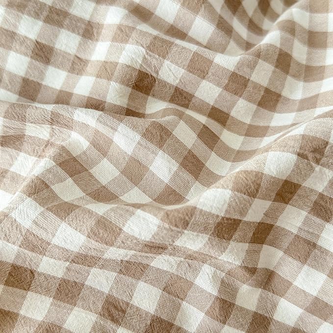 LifeTB Tan Gingham Comforter Set California King 3 Pieces Modern Plaid Comforter Set Beige Grid Comforter with 2 Pillowcases Soft Fluffy Checkered Grid Pattern Gingham Bedding Set for All Seasons