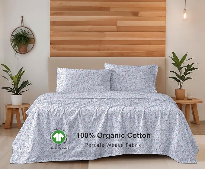 RUVANTI 100% Organic Cotton Sheets King Size, Percale Weave, GOTS Certified, 4-Piece Set, Deep Pocket 15", Crisp & Breathable, Soft Durable Bedding, Sábanas Algodón Orgánico – Multi Paisley