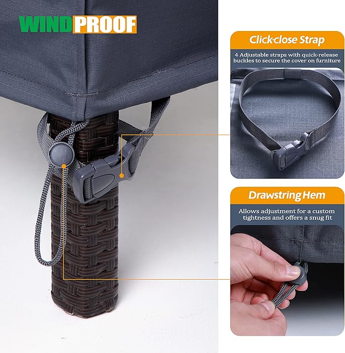F&J Outdoors Patio Furniture Covers Waterproof UV Resistant Rip-stop Fabric Outdoor Furniture Cover, Grey, 100"Wx100"Dx27.5"H