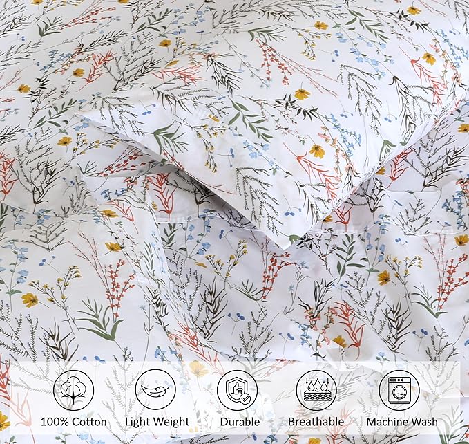 RUVANTI 100% Cotton Full Size Bed Sheets, 4 Pieces, Soft & Breathable Percale Weave Bedding, Deep Pocket 16", Hotel Standard, Crisp Cool Feel, Durable, Perfect Sheet Set Floral, Aroma