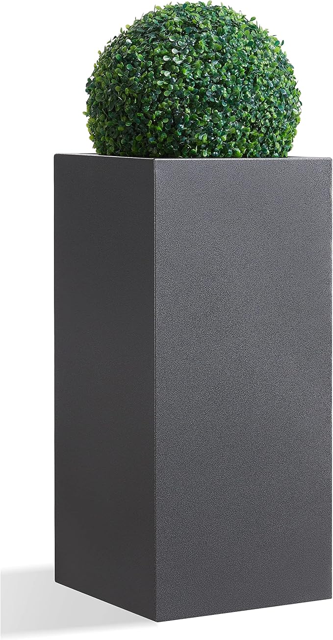 Wallowa Metallic Heavy Tall Outdoor/Indoor Planter Box, Seamless Metal Planter, Rectangular, 14”Lx14”Wx30”H, 25 Pounds, Dark Gray, No Assembly, 1 Pack