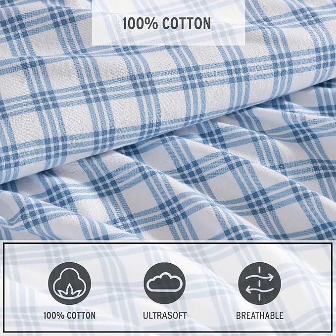 Eddie Bauer - Twin Bed Sheets, Cotton Flannel Bedding Set with Matching Pillowcase, Brushed for Extra Softness, Deep Pocket, Oeko-Tex Certified (Arrowhead Tartan Blue)