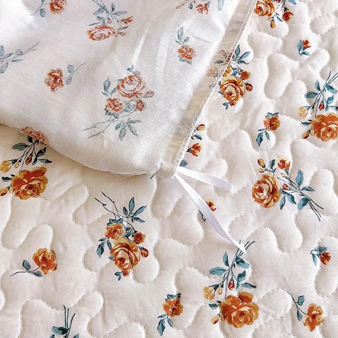 EAVD Cute Romantic Floral Duvet Cover King Soft Cotton Garden Small Floral Ruffled Bedding Set with 2 Pillowcases Fresh Chic Botaical Pattern Duvet Cover with Zipper Closure