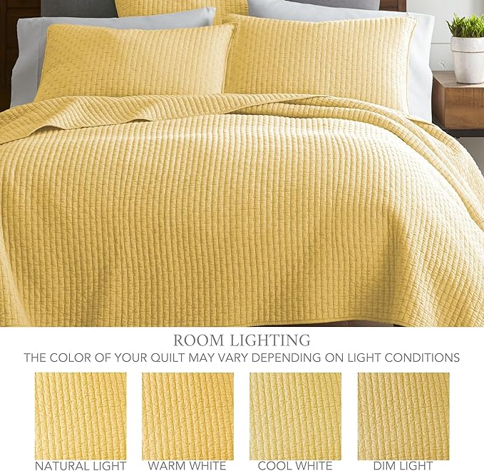 Levtex Home Cross Stitch Reversible Twin XL/Twin Quilt Set (68x86in) with 1 Pillow Sham (26x20in) - Stitch Texture - Yellow - Cotton Twin/Twin Size Quilt Bedding Set - Lightweight, Soft, Pre-Washed