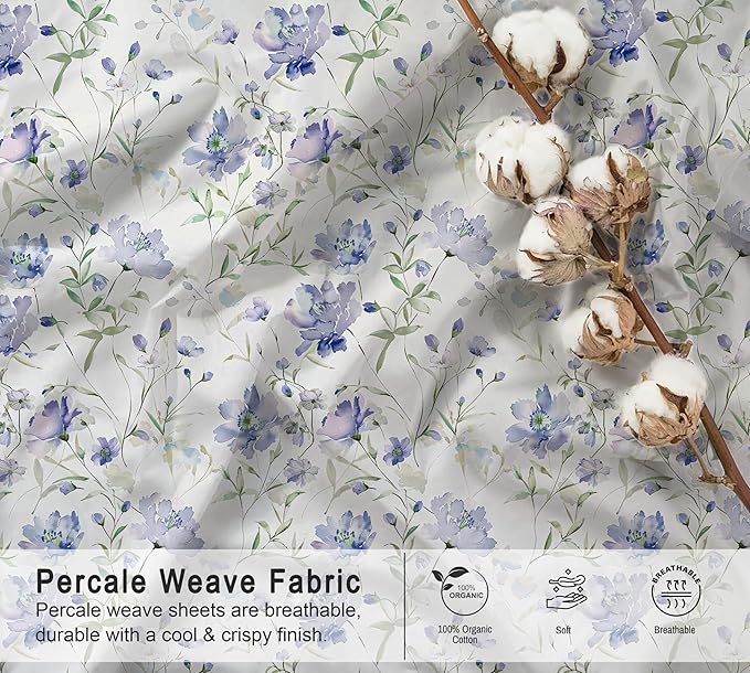 RUVANTI 100% Organic Cotton Sheets King Size, Percale Weave, GOTS Certified, 4-Piece Set, Deep Pocket 15", Crisp & Breathable, Soft Durable Bedding, Sábanas Algodón Orgánico – Heather