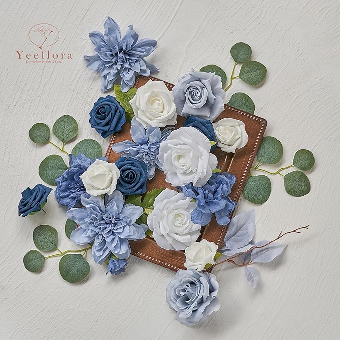 Artificial Flowers, 100pcs Artificial Rose for DIY Wedding Bouquets Centerpieces Arrangements, Navy Blue Foam Roses with Stem for Bridal Shower Party Home Decorations