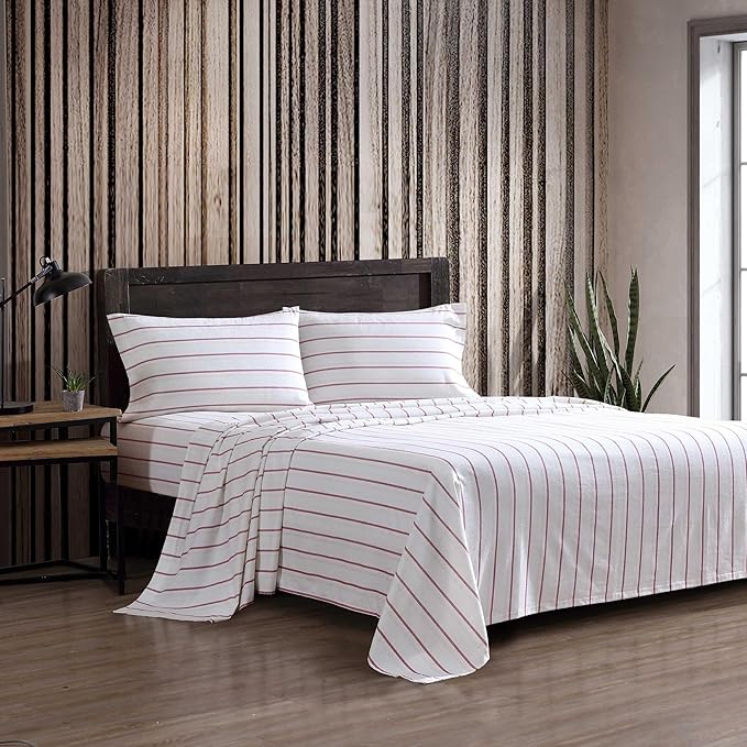 Eddie Bauer - Twin Bed Sheets, Cotton Flannel Bedding Set with Matching Pillowcase, Brushed for Extra Softness, Deep Pocket, Oeko-Tex Certified (Cooper Falls Red)