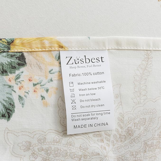 Zusbest Full Floral Bed Sheets, Soft 100% Cotton Pink & Cream Sheets, Shabby Vintage Chic Peony Flower Printed Paisley Bed Set, Breathable Luxury Bedding 4 Piece Deep Pocket 17.5‘’