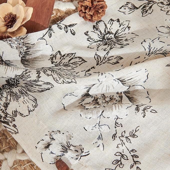 jinchan Pinch Pleated Curtains Floral Linen Blend Curtains for Living Room 84 Inches Length Black Peony Flower Printed Curtain Rod Pocket Back Tab Farmhouse Pinch Pleat Drapes with Hooks Set 2 Panels