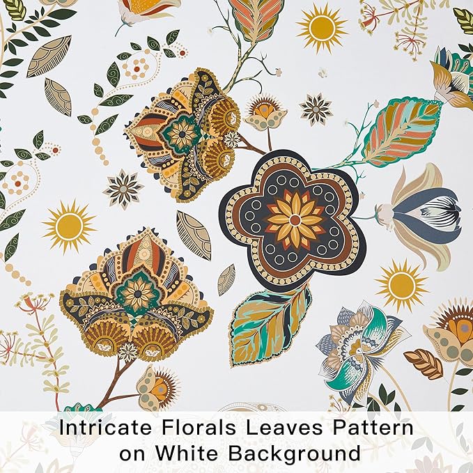 XiDi Vintage Floral Patterned Blackout Curtains 102 Inches Long 2 Panels for Bedroom Living Room Thermal Insulated Luxury Colorful Curtains Botanical Leaf Printed Design Grommet Drapes White 52x102
