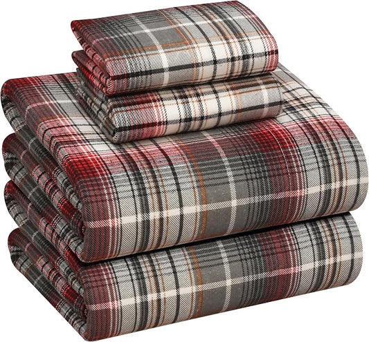 RUVANTI Flannel Sheets California King Size - 100% Cotton Brushed Cal King Bed Sheets Set - Deep Pockets 14 Inches - All Seasons Breathable & Extra Soft - Warm & Cozy, 4 Piece, Halloween Check