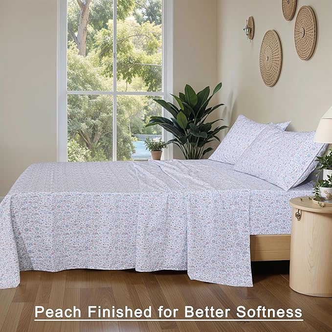 RUVANTI 100% Organic Cotton Sheets Queen Size, Percale Weave, GOTS Certified, 4-Piece Set, Deep Pocket 15", Crisp & Breathable, Soft Durable Bedding, Sábanas Algodón Orgánico – Multi Paisley