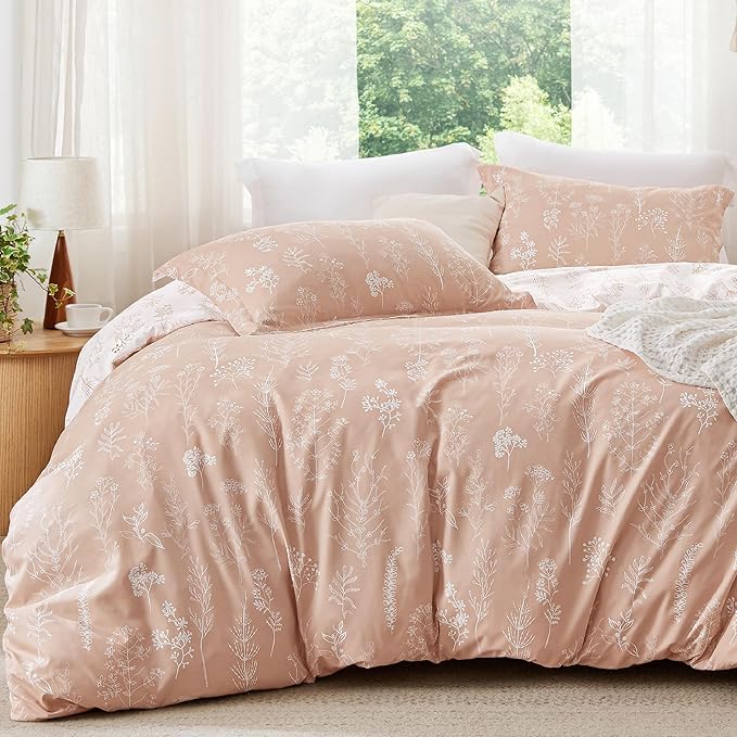 Bedsure Full Comforter Set - Dusty Rose Bed Set, 3 Pieces Cute Floral Bedding, 1 Soft Reversible Botanical Flowers Comforter and 2 Pillow Shams