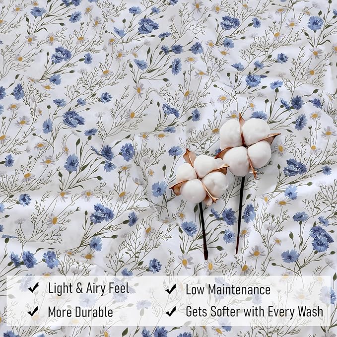 RUVANTI 100% Cotton Split King Sheets Sets for Adjustable Bed, 5 PCs, Soft & Breathable Percale Weave Bedding, Deep Pocket 16", Hotel Standard, Crisp Cool Feel & Durable, Floral Sheet, Sweet Pea