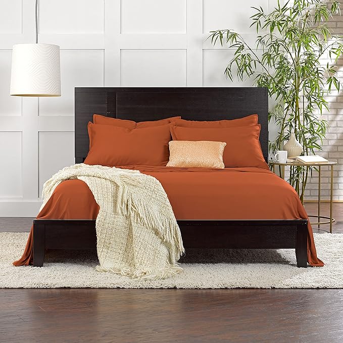 Pure Bamboo Split King Sheets, Genuine 100% Organic Viscose Derived from Bamboo Bed Sheet Set, Soft & Cooling, Double Stitching, 2 Fitted Sheets (Split King, Terracotta)