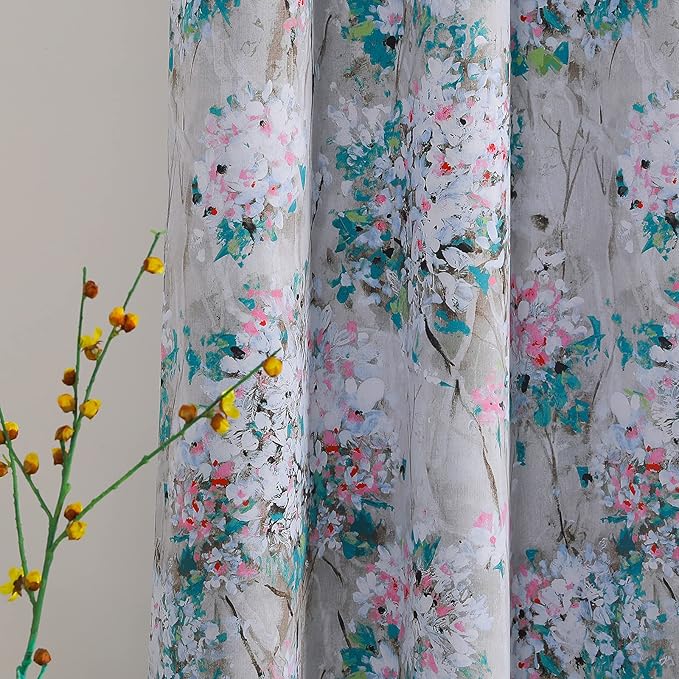 MYSKY HOME Floral Blackout Curtains 72 inches Long Pink and Blue Curtains Printed Window Curtain for Living Room Flower Leaves Grommet Drapes Panels