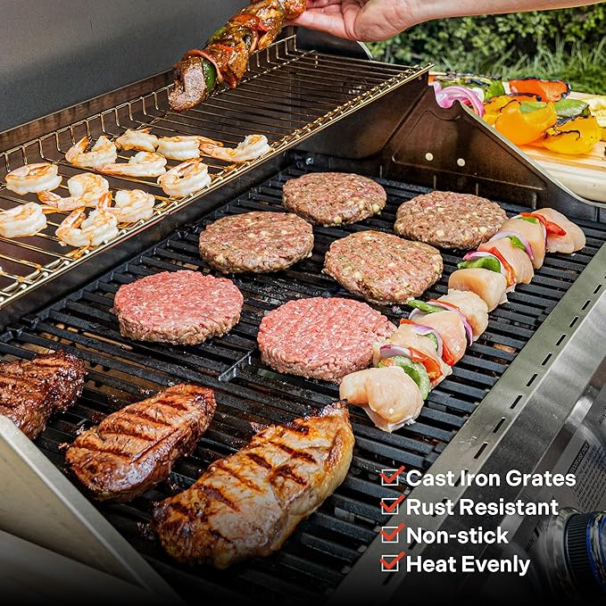Monument Grills 4+2 Burner 700 sq.in. Large Cabinet Style Stainless Steel Propane Gas Grill with a Clearview® Lid, an Infrared Side Sear Burner & a Side Burner, and a Built-In Thermometer