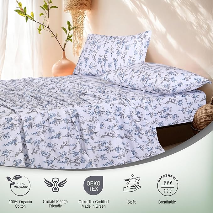 RUVANTI 100% Organic Cotton Sheets Split King, Percale Weave, GOTS Certified, 5-Piece Set, Deep Pocket 15", Crisp & Breathable, Soft Durable Bedding, Sábanas Algodón Orgánico – Deluxe