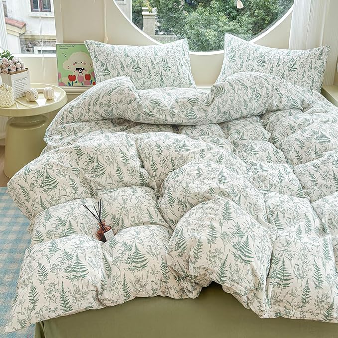 LifeTB Muslin Duvet Cover Twin XL 100% Cotton Botanical Floral Comforter Cover Ultra Soft Cottagecore Bedding Set Lightweight Linen Feel Textured Breathable Gauze Duvet Cover with 2 Pillowcases