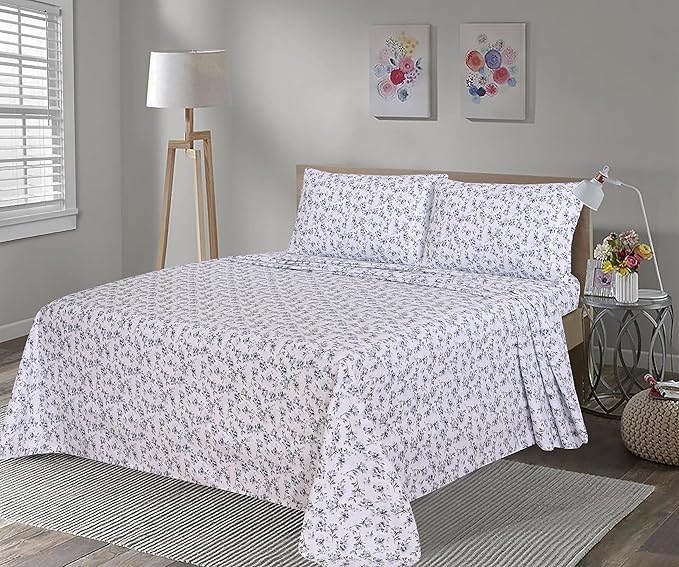 RUVANTI Flannel Sheets Queen Size - 100% Cotton Double Brushed Bed Sheets, Deep Pockets 16 Inches Queen Sheet Set, All Seasons Breathable & Extra Soft - Warm & Cozy, 4 Piece, Perri Me