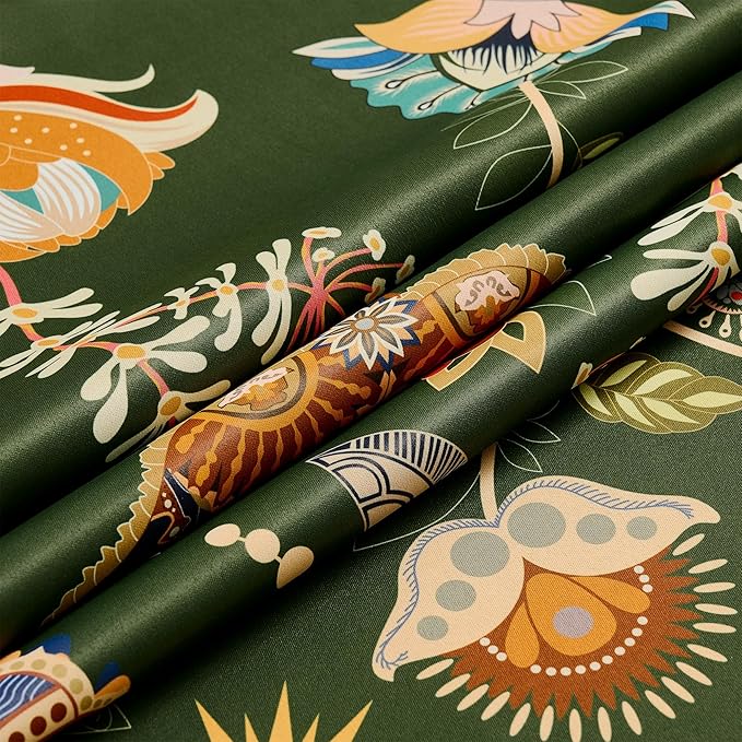 XiDi Green Floral Curtains 63 Inches Long 2 Panels Vintage Patterned Blackout Curtains for Bedroom Living Room Thermal Insulated Grommet Luxury Cottage Core Botanical Printed Drapes Moss Green 52x63