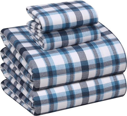 RUVANTI Flannel Sheets Full Size - 100% Cotton Double Brushed Bed Sheets Set, Deep Pockets 16 Inches, All Seasons Breathable & Extra Soft Full Sheets, Warm & Cozy, 4 Piece, Gingham Addition
