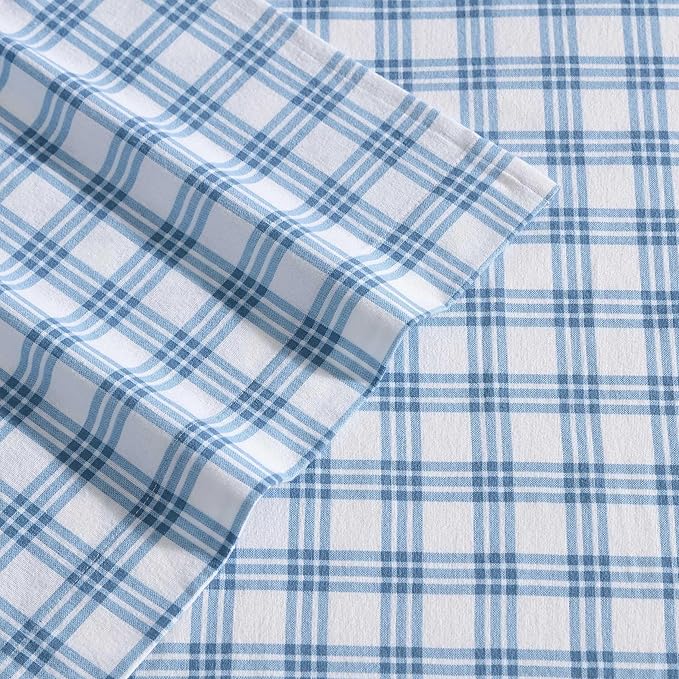 Eddie Bauer - King Bed Sheets, Cotton Flannel Bedding Set with Matching Pillowcases, Brushed for Extra Softness, Deep Pocket, Oeko-Tex Certified (Arrowhead Tartan Blue)