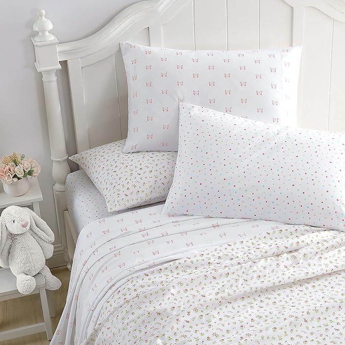 Laura Ashley Kids - Queen Sheet Set, Soft & Wrinkle-Resistant Toddler Bedding Set, Fun & Whimsical Bedroom Decor, Ideal Girl Room Essentials, Bed Sheets with Matching Pillowcases (Confetti Pink)